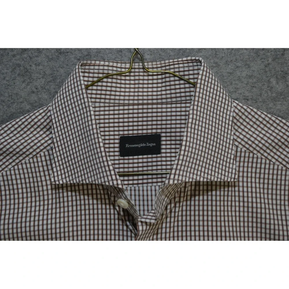 Ermenegildo Zegna‎ Shirt Mens 16 41 Brown Check Long Sleeve Button Front